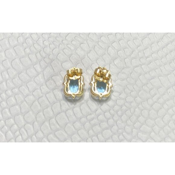 EMA 14k Gold Aquamarine & Diamond Earrings Oval Cut Fine 1/2 in 2.2 Grams - Picture 5 of 7